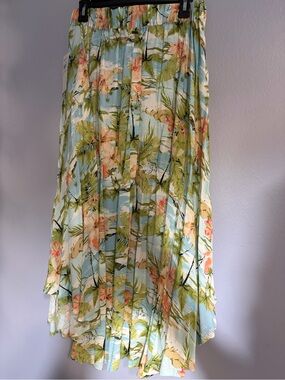 O’Neill Floral Pleated Midi Skirt in Light Blue and Green